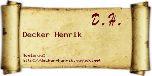 Decker Henrik névjegykártya